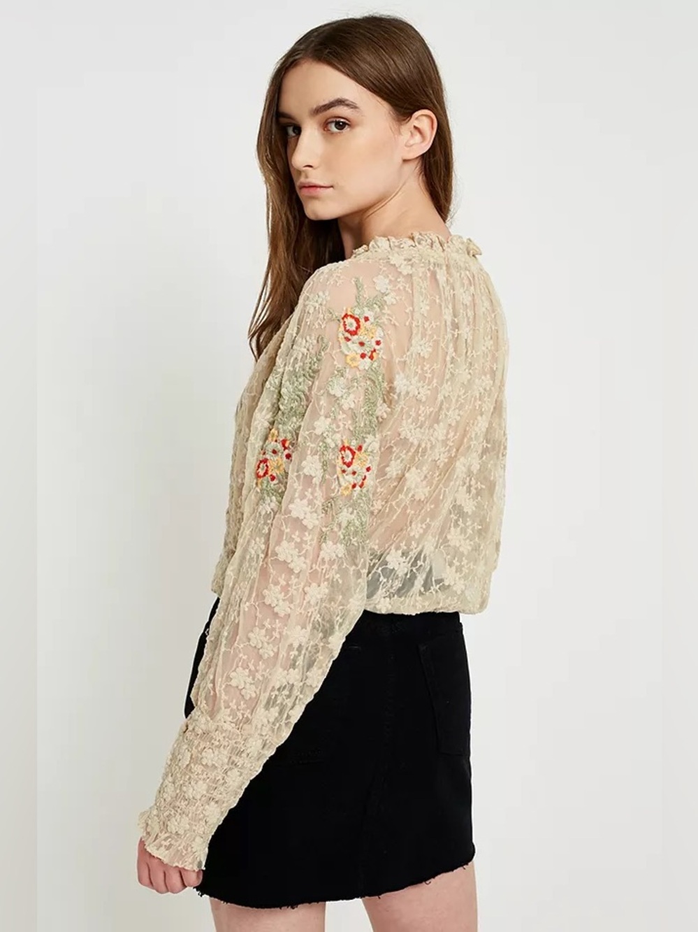 Free People Jubilee Floral Embroidered Sheer Top Sz XS - Picture 5 of 13